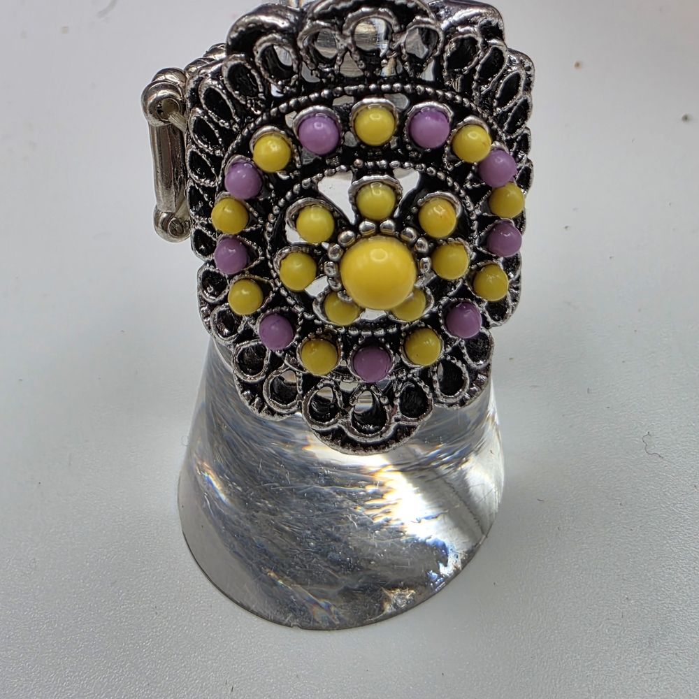 Paparazzi Silver Bracelet with Yellow and Purple Beads (695)